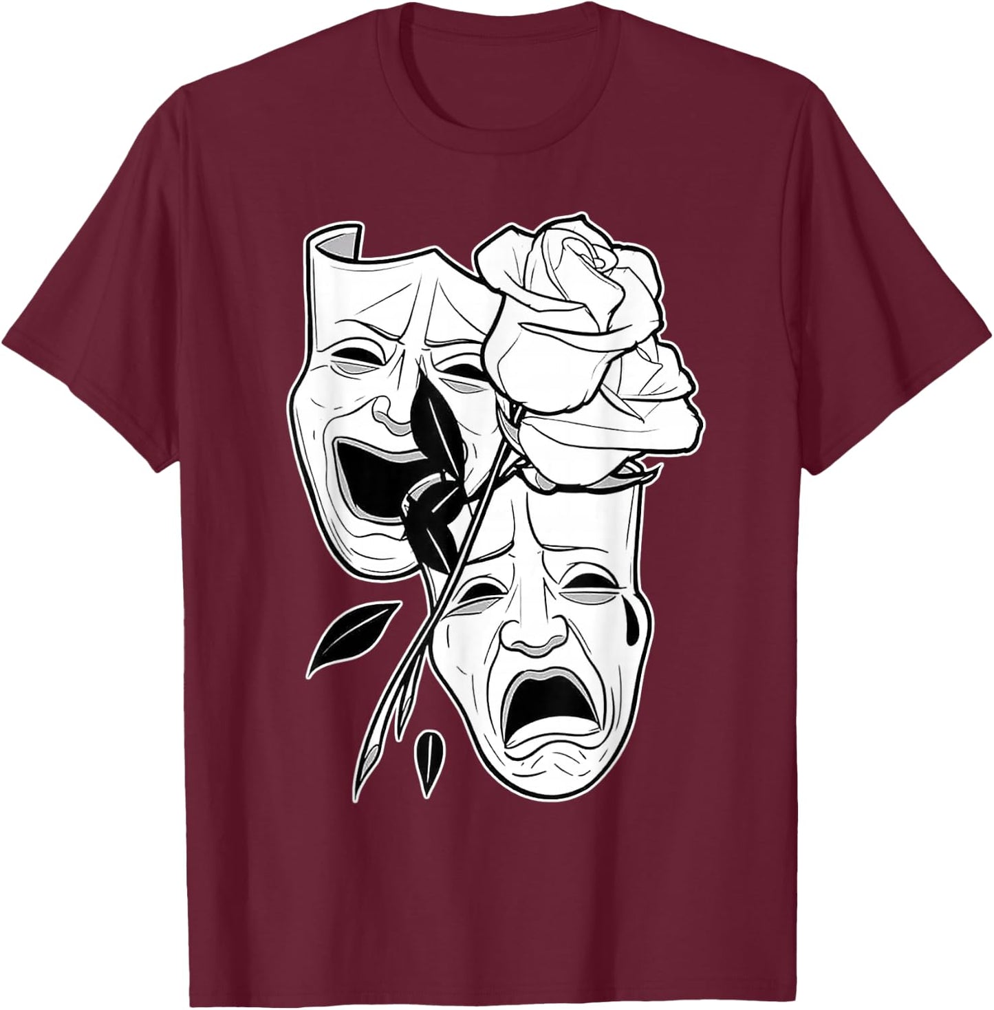 Laugh Now Cry Later Rose Blackwork Minimal Chicano Flash T-Shirt - T-Shirt | Maroon