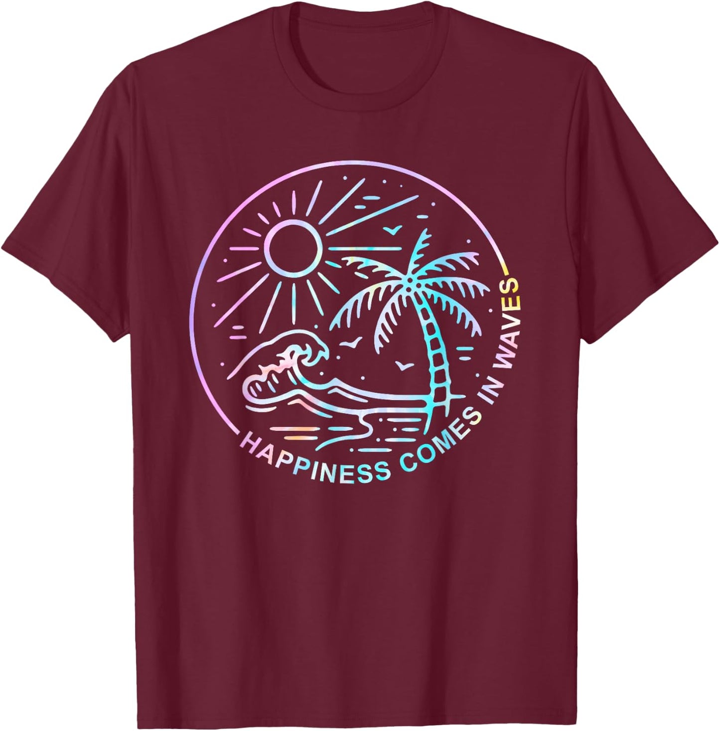 Happiness Comes In Tie Dye Waves Summer Matching Vacation Men Women T-Shirt - T-Shirt | Maroon