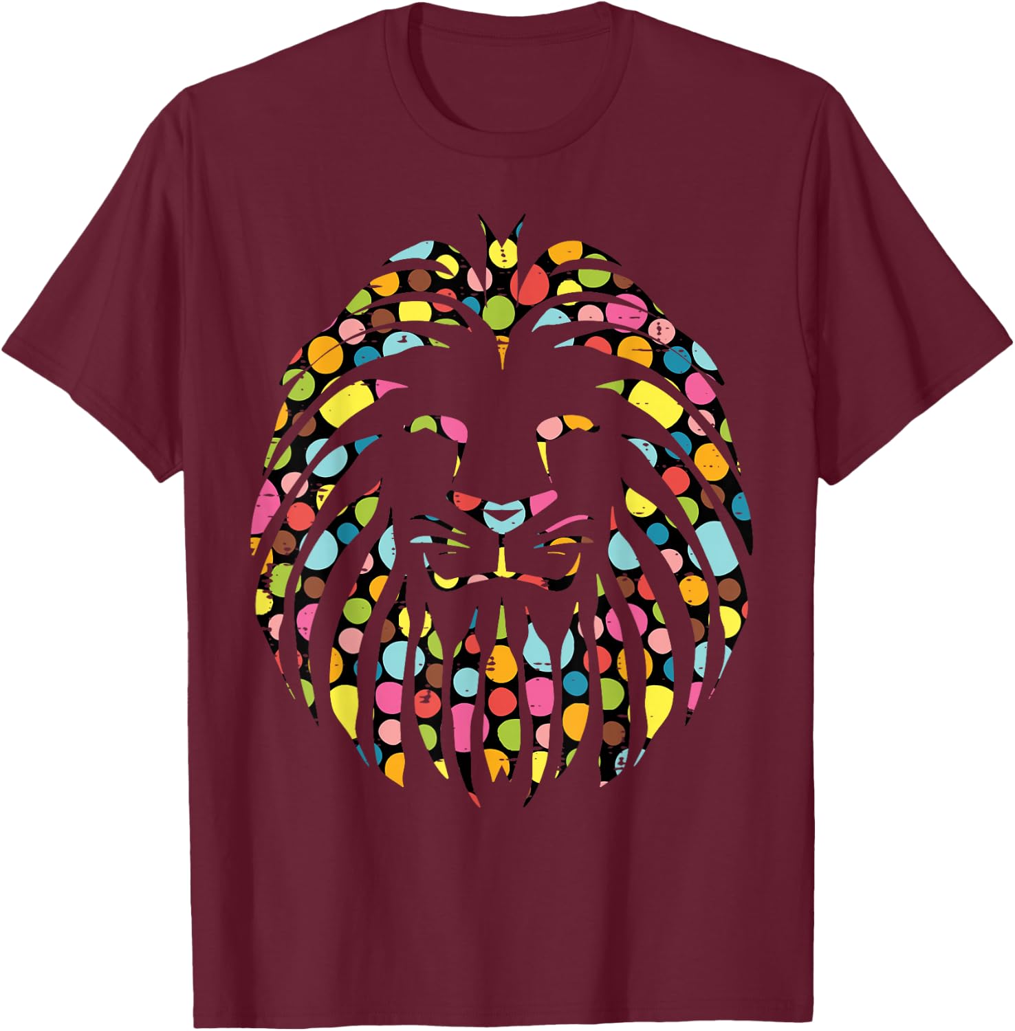 Dot Art Lion Face Polka Dots Men Women Kids T-Shirt - T-Shirt | Maroon