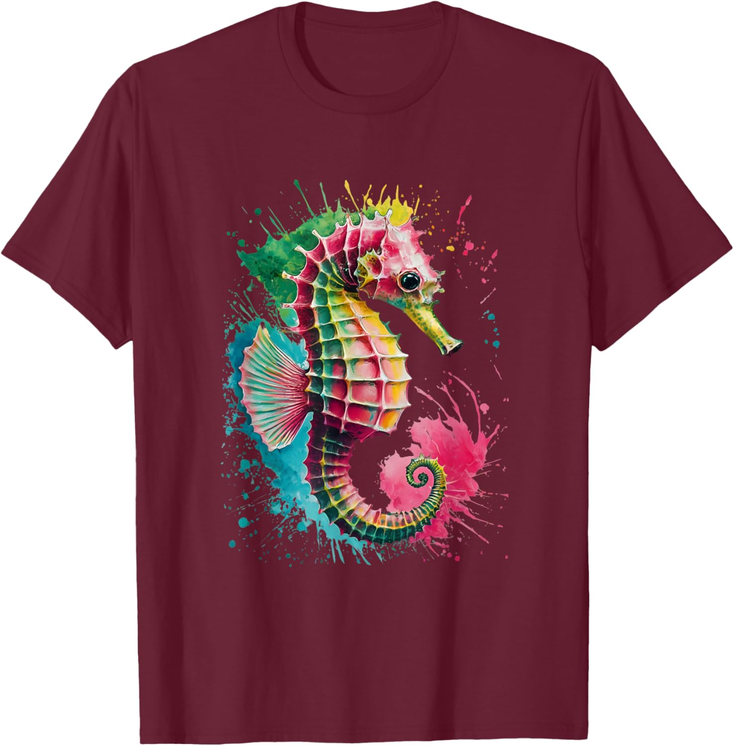 Seahorse Men Woman Colorful Watercolor Seahorse T-Shirt - T-Shirt | Maroon