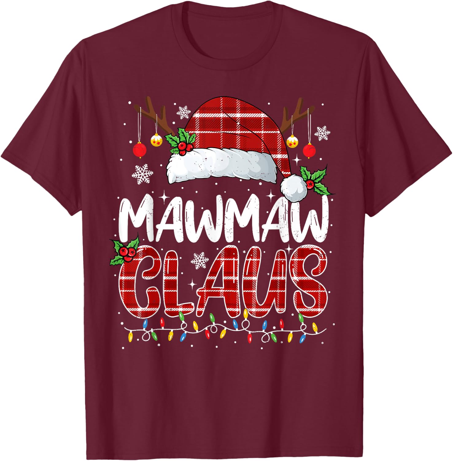 Mawmaw Claus Christmas Lights Pajama Family Matching T-Shirt - T-Shirt | Maroon