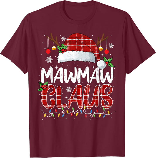 Mawmaw Claus Christmas Lights Pajama Family Matching T-Shirt - T-Shirt | Maroon