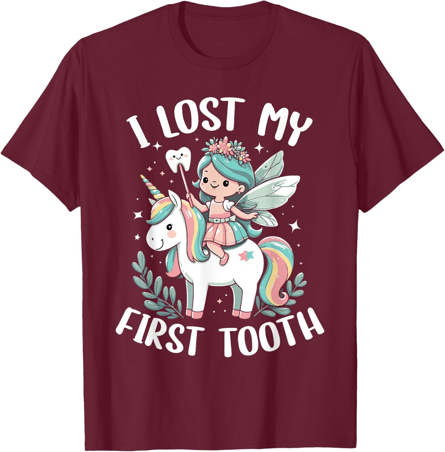 I Lost My First Tooth Funny Unicorn Tooth Fairy T-Shirt - T-Shirt | Maroon