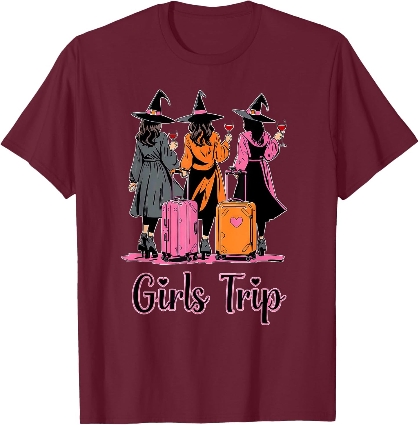 Girls Trip Wine Glasses Witches Halloween Costume T-Shirt - T-Shirt | Maroon