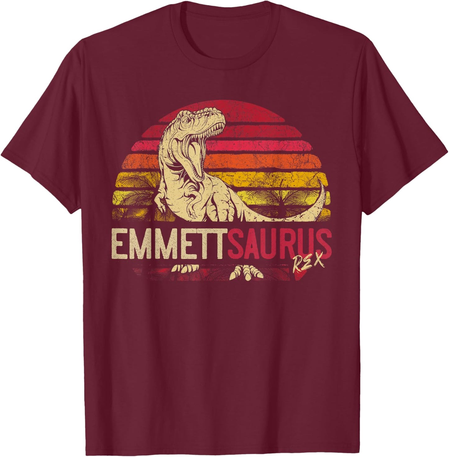 Emmett Saurus Funny Personalized Dinosaur T Rex Name Gift T-Shirt - T-Shirt | Maroon