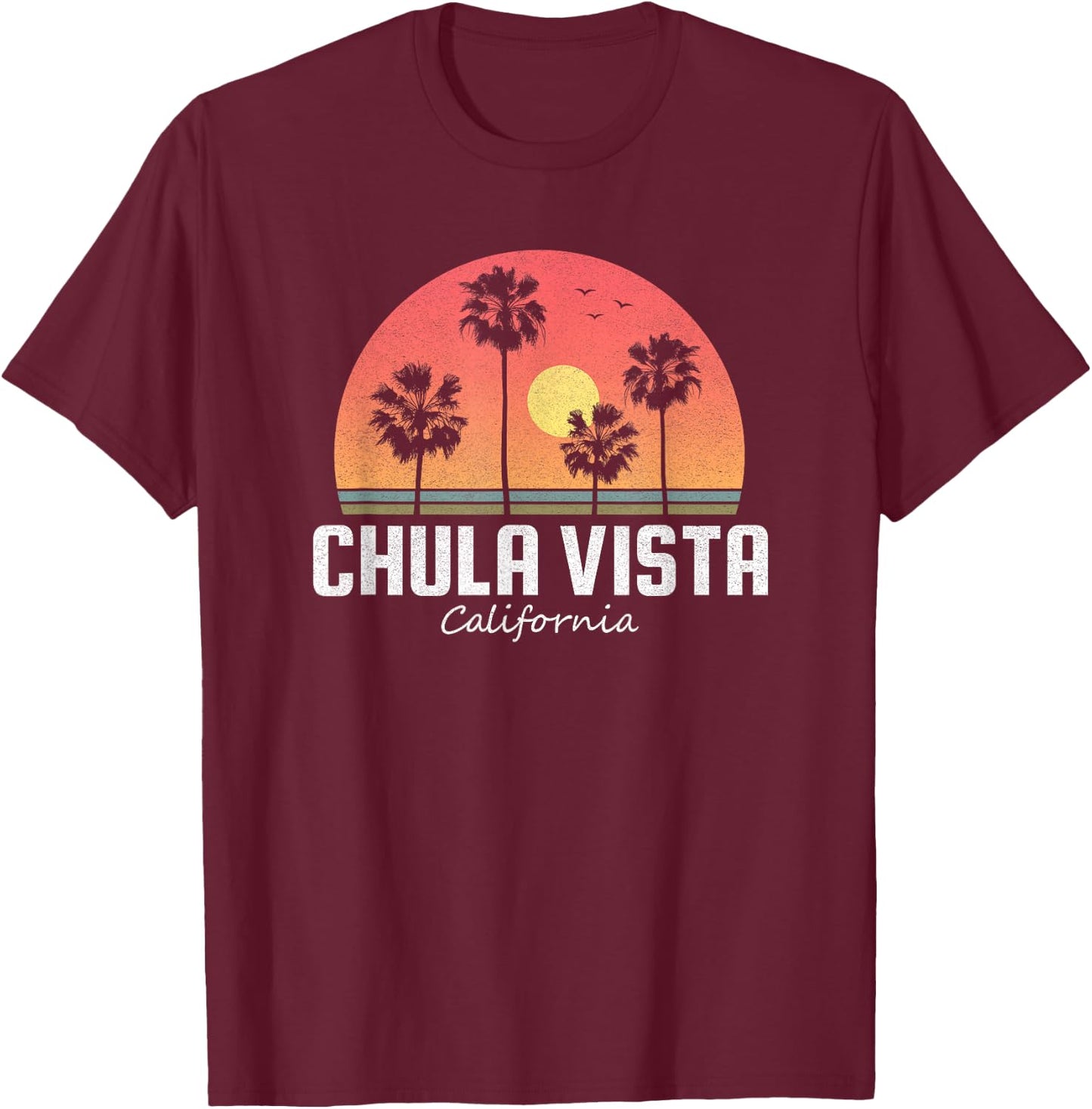 Chula Vista T Shirt Women Men Kids California Retro Sunset T-Shirt - T-Shirt | Maroon