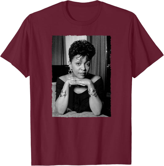 Anita Baker Black And White Portrait By Stephen Wright T-Shirt - T-Shirt | Maroon