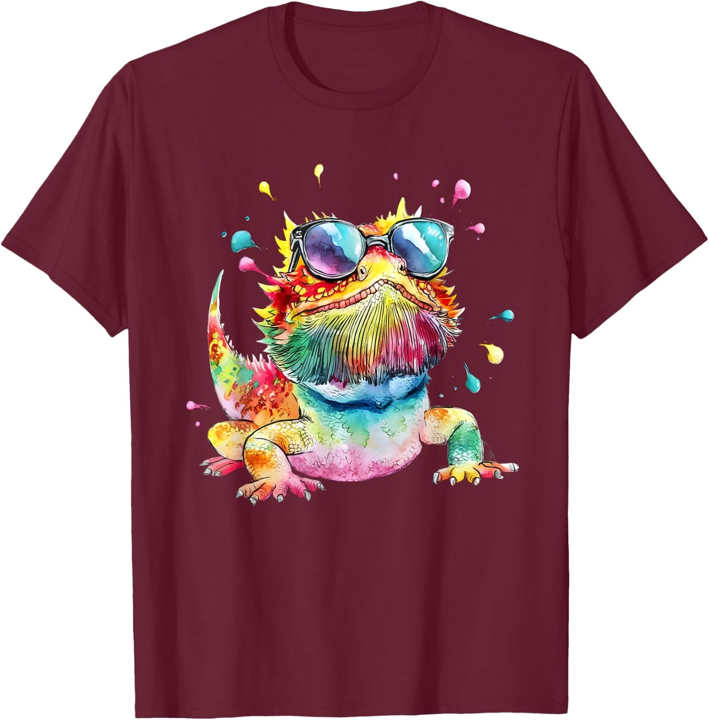 Bearded Dragon Men Woman Colorful Watercolor Bearded Dragon T-Shirt - T-Shirt | Maroon