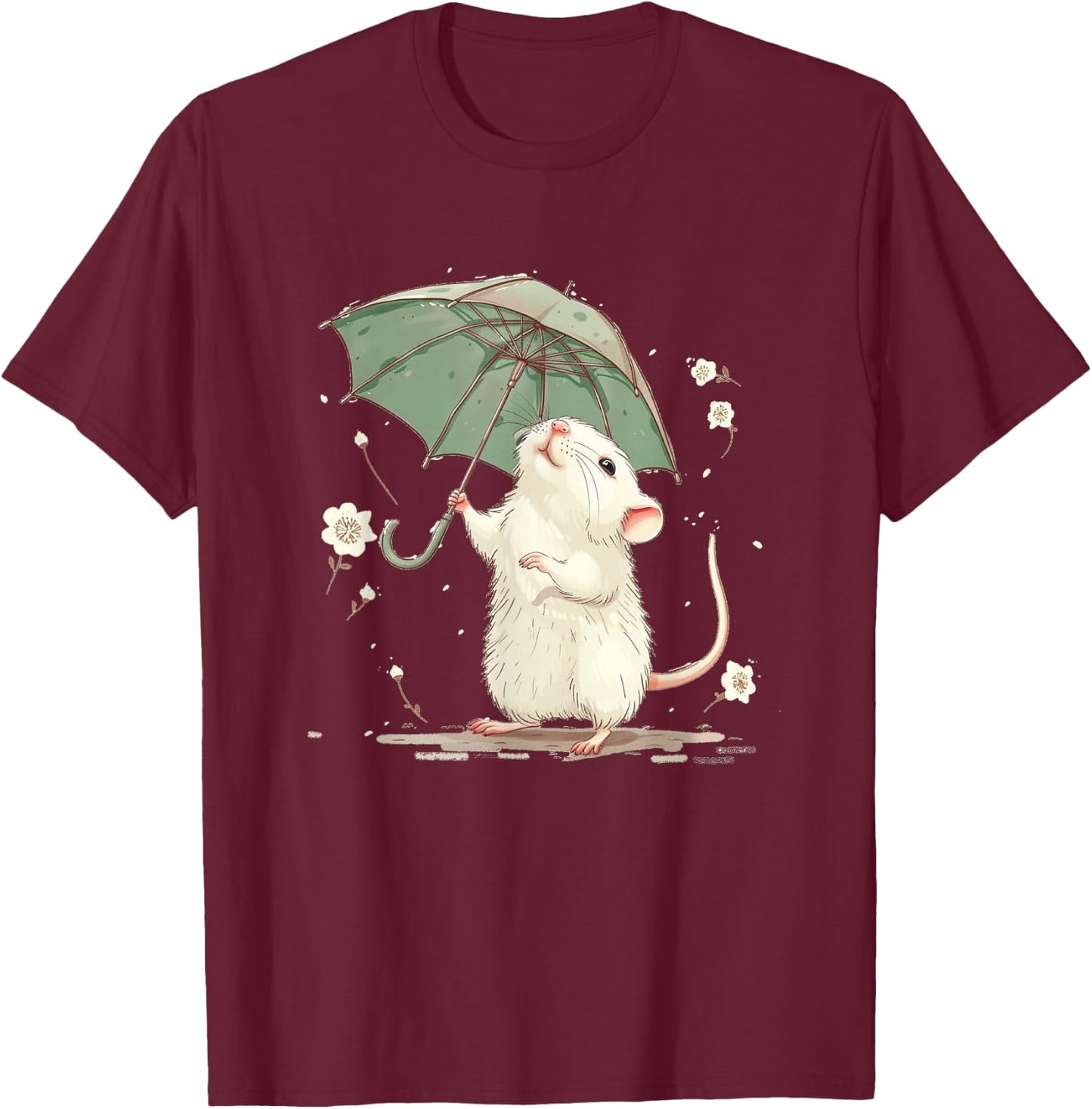 Cute white Rat with Umbrella Costume for Man and Woman T-Shirt - T-Shirt | Maroon