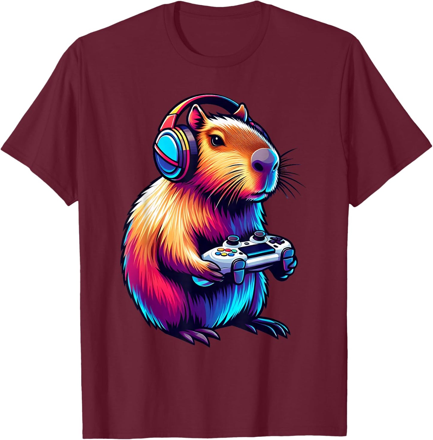 Gaming Capybara Rodent Playing Video Games Gamer Headphones T-Shirt - T-Shirt | Maroon