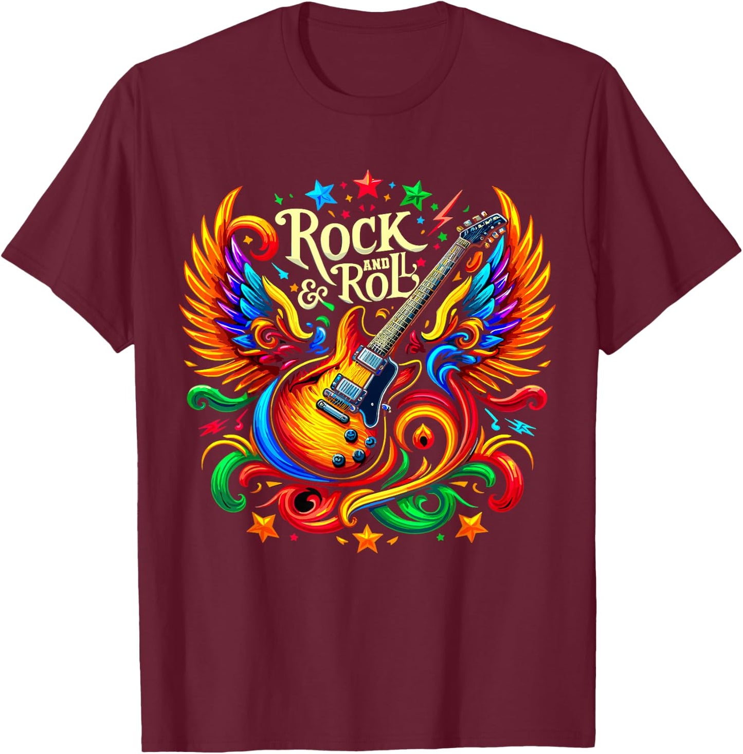 Rock and Roll Electric Guitar Band Guitarist , Small, Black T-Shirt - T-Shirt | Maroon