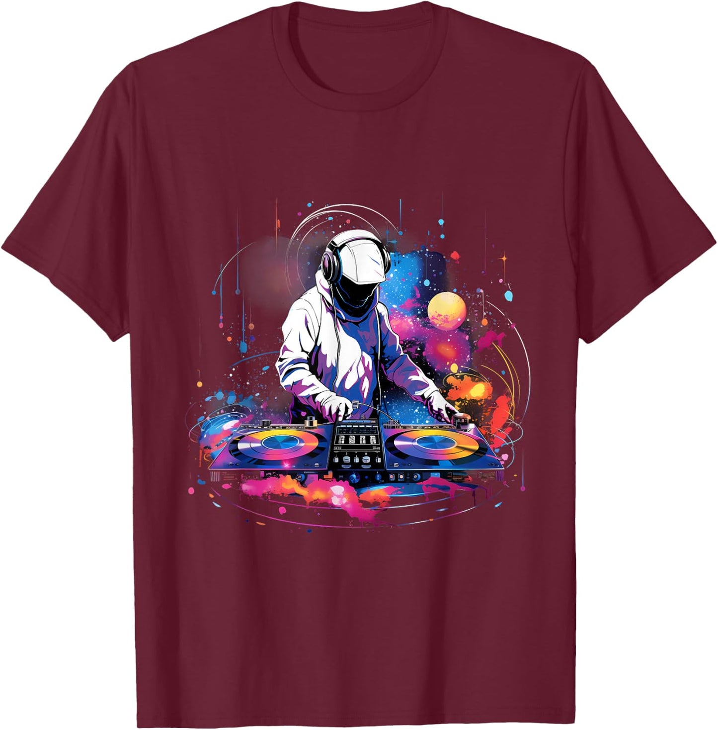 DJ Space Turntable Disc Jockey Astronaut Mixer T-Shirt - T-Shirt | Maroon