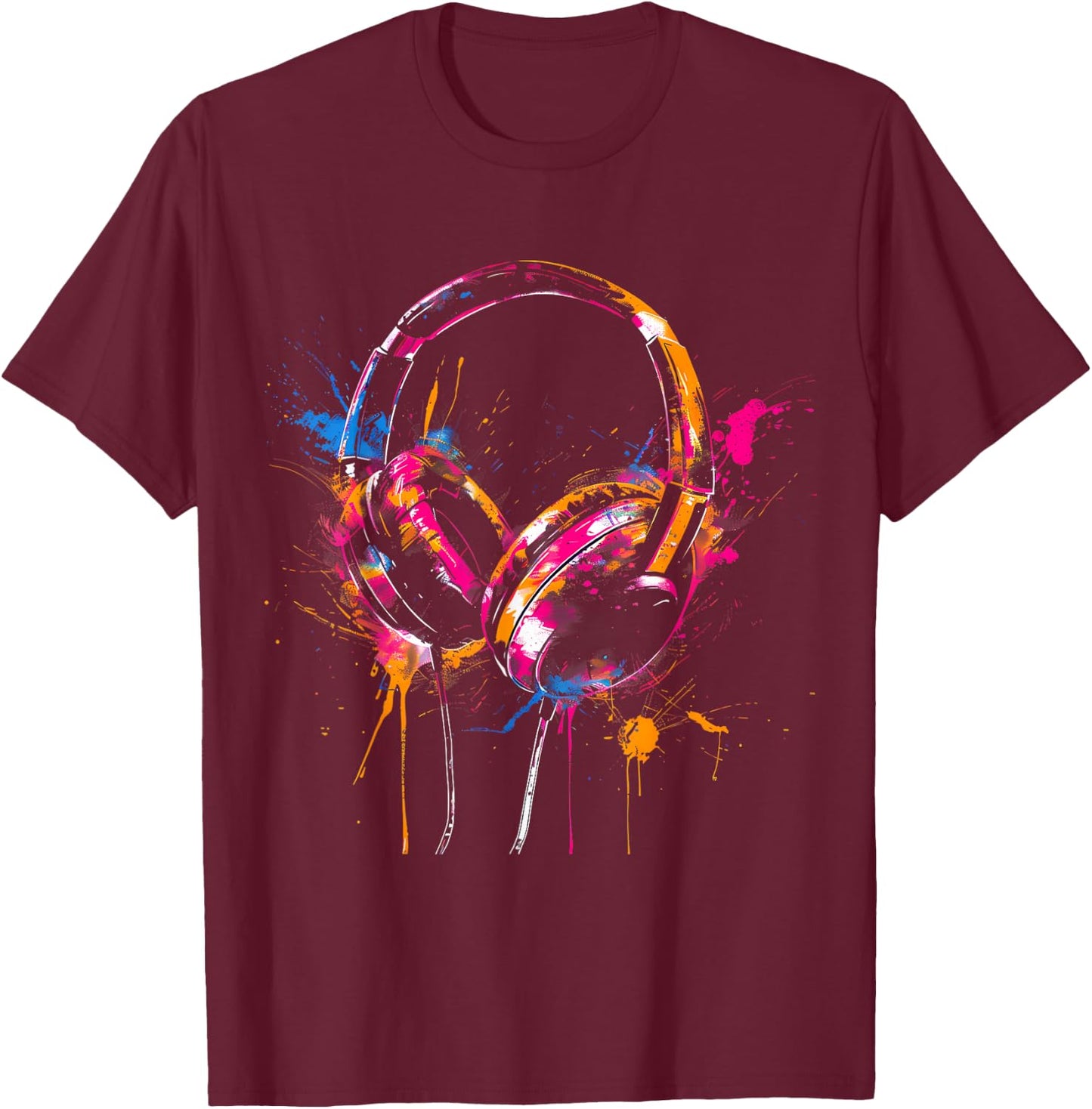 Headphones Music DJ Splash EDM Music Headphones Music Lover T-Shirt - T-Shirt | Maroon