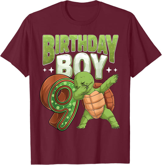 9 year old Turtle animal lovers 9th Birthday Boy T-Shirt - T-Shirt | Maroon