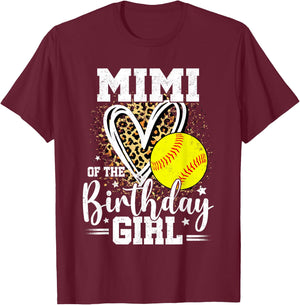 Mimi of The Birthday Girl Softball Grandma Leopard Heart T-Shirt - T-Shirt | Maroon