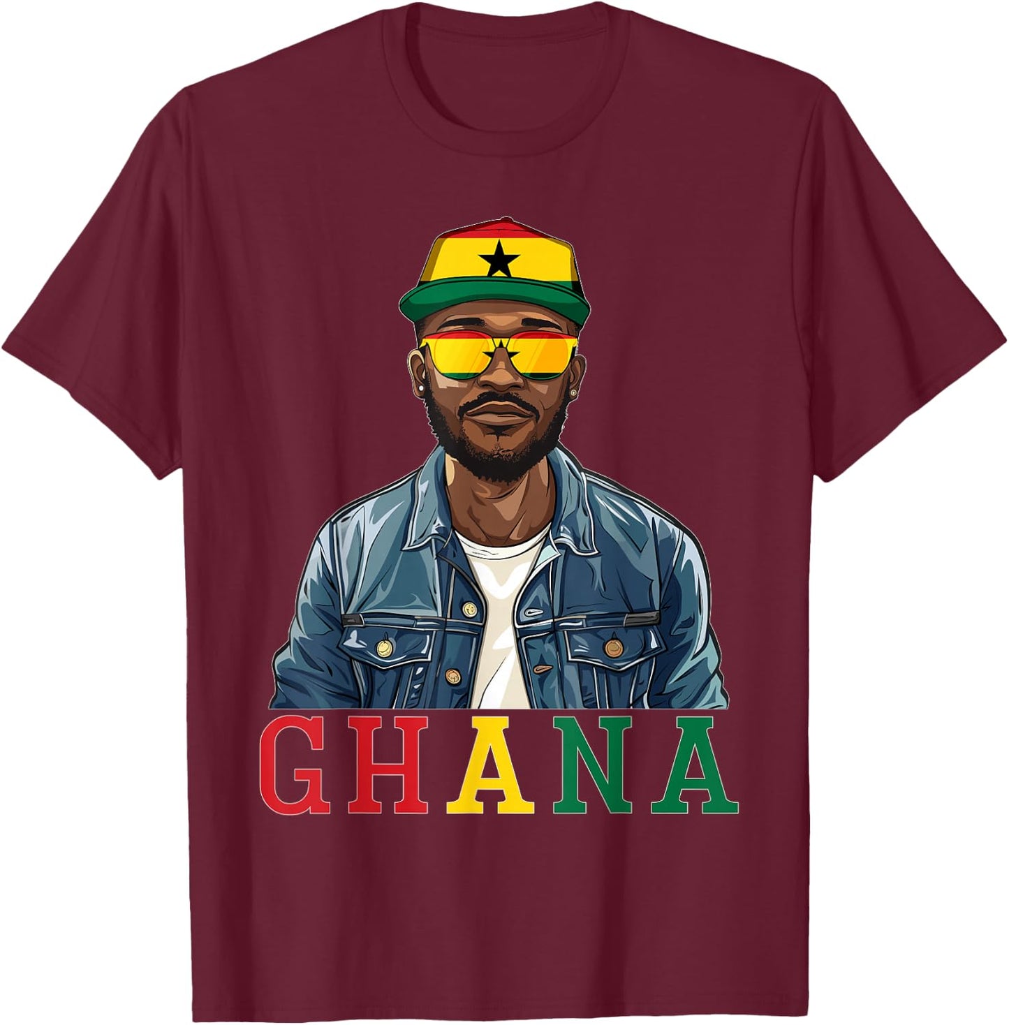 Ghana Flag Outfit for Man Souvenirs Coountry Ghanaian T-Shirt - T-Shirt | Maroon