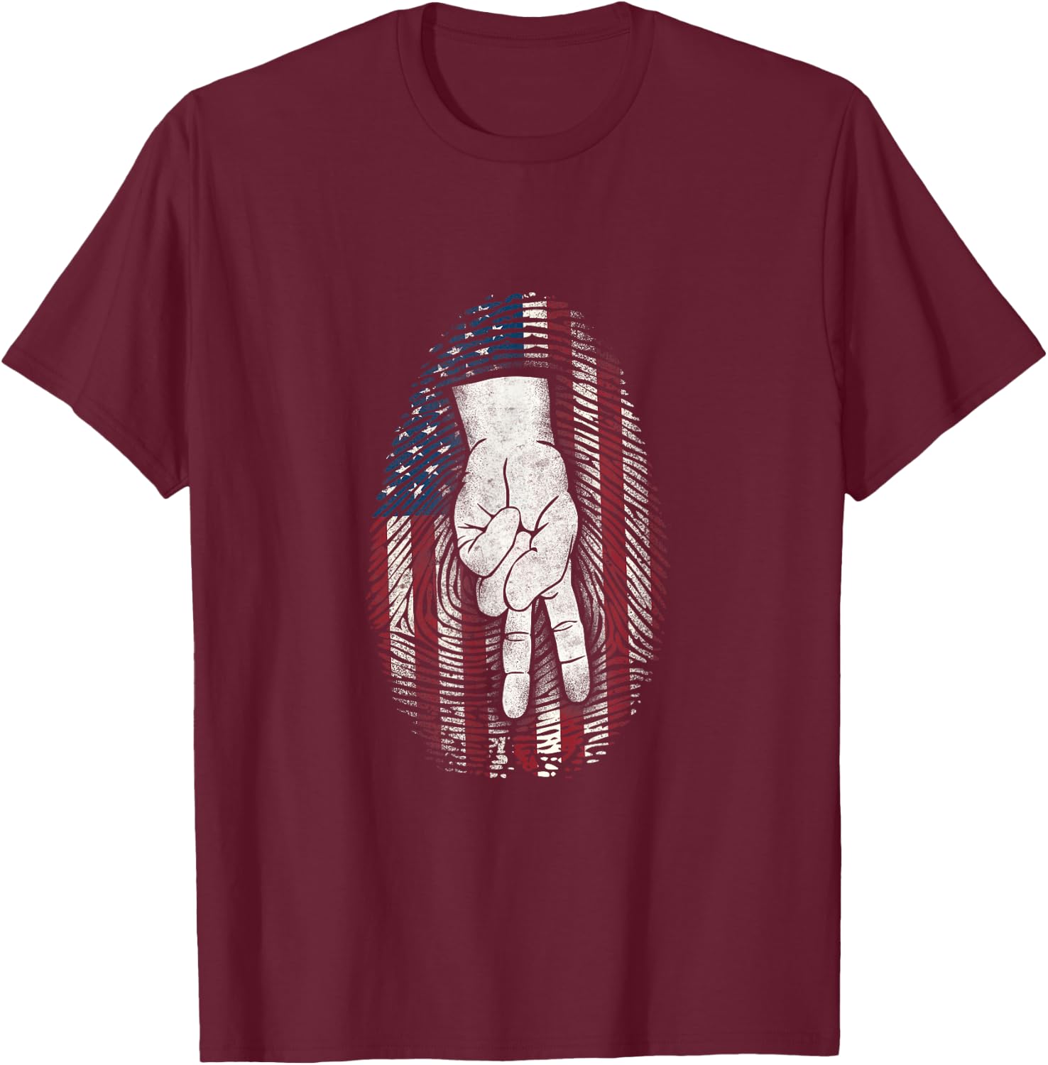 Patriotic Motorcycle Biker Flag Fingerprint Two Finger Wave T-Shirt - T-Shirt | Maroon