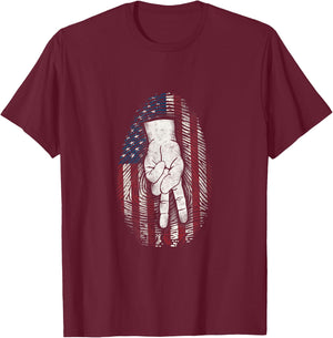 Patriotic Motorcycle Biker Flag Fingerprint Two Finger Wave T-Shirt - T-Shirt | Maroon