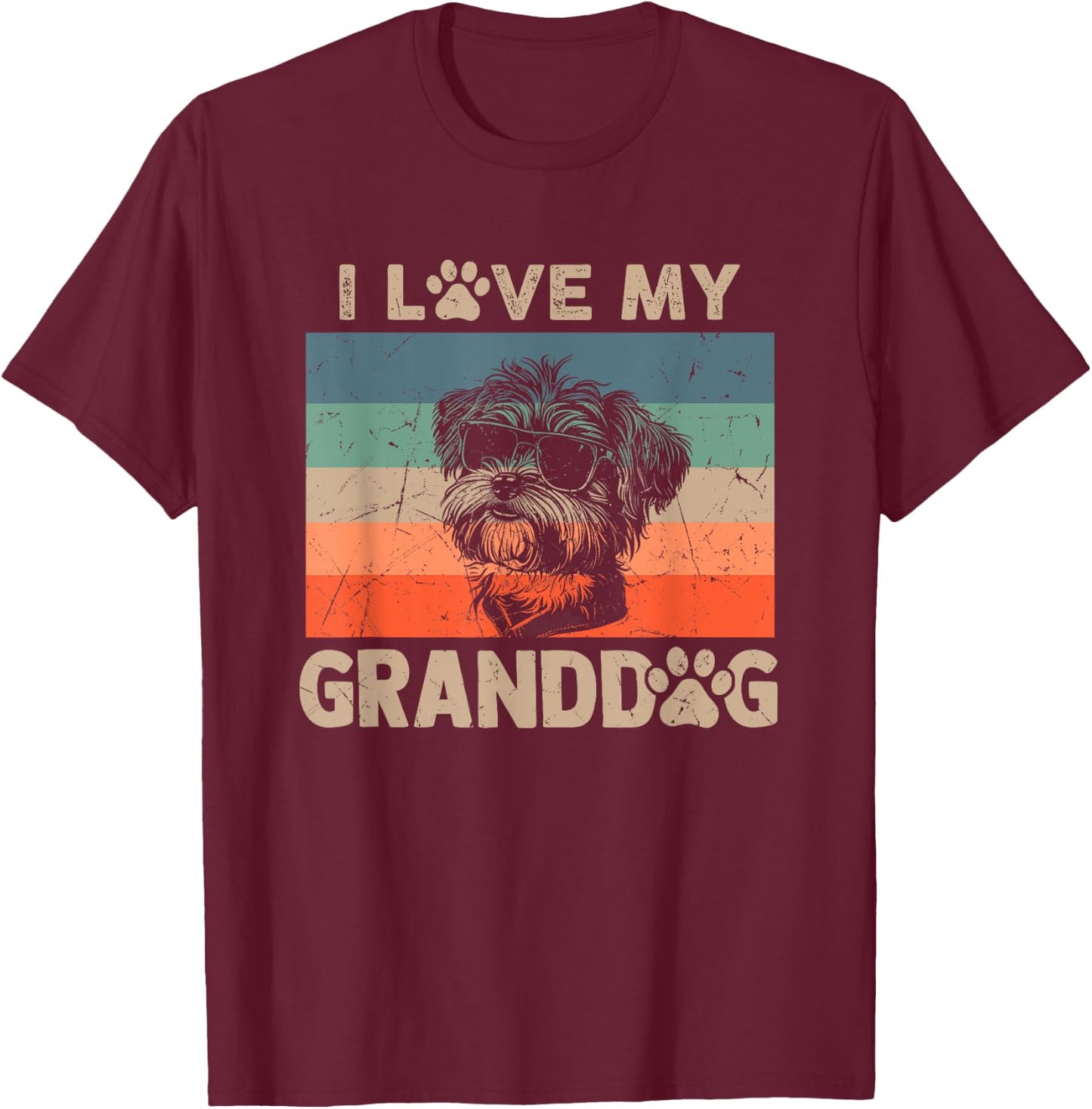 I Love My Granddog Shorkie Grandma Grandpa Dog Owner Dog Paw T-Shirt - T-Shirt | Maroon