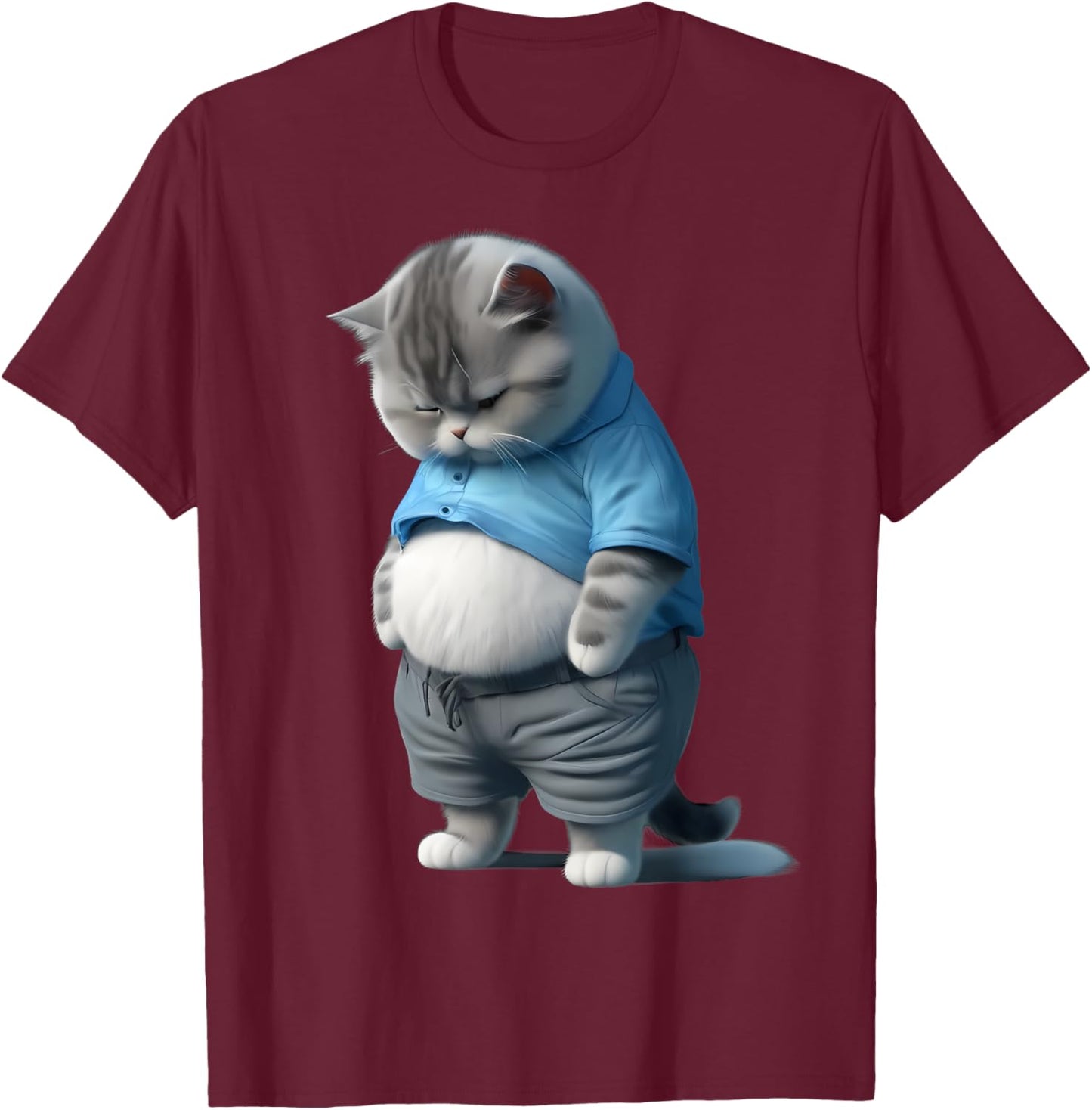Funny Fat Sad Cat Art Design Fat Kitten Cat Lover Women Kids T-Shirt - T-Shirt | Maroon