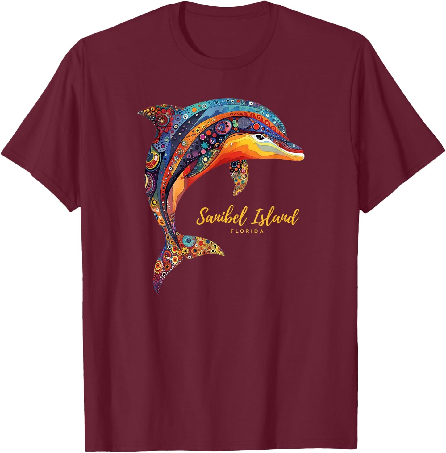 Sanibel Island FL Florida Retro Beach Vacation Ocean Dolphin Women T-Shirt - T-Shirt | Maroon
