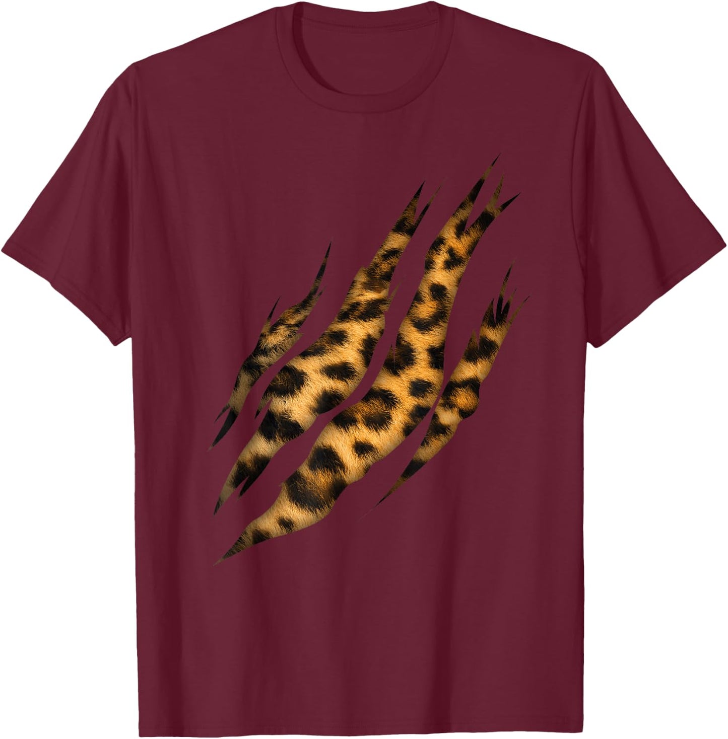 Leopard Skin Print Torn Claw T-Shirt - T-Shirt | Maroon