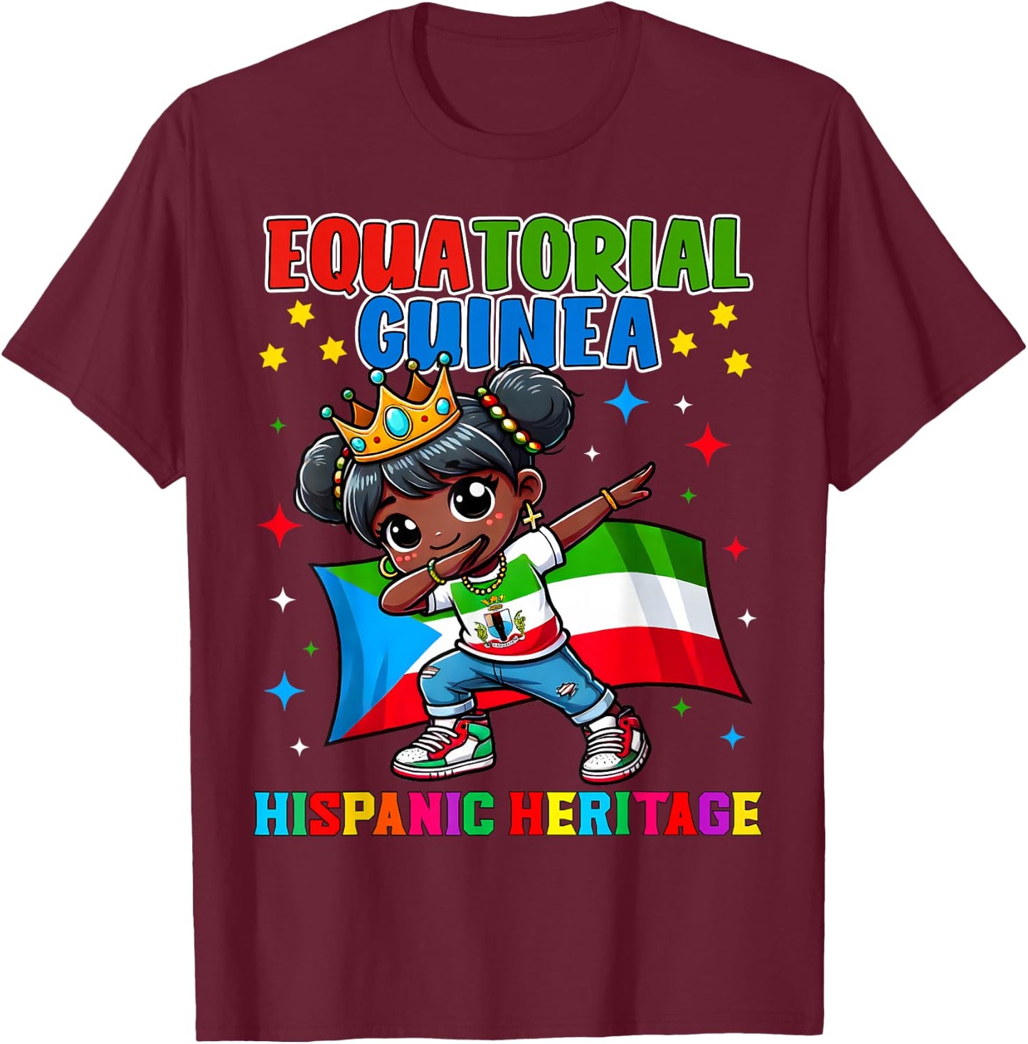 Equatorial Guinea Dabbing Girl Hispanic Heritage Celebration T-Shirt - T-Shirt | Maroon