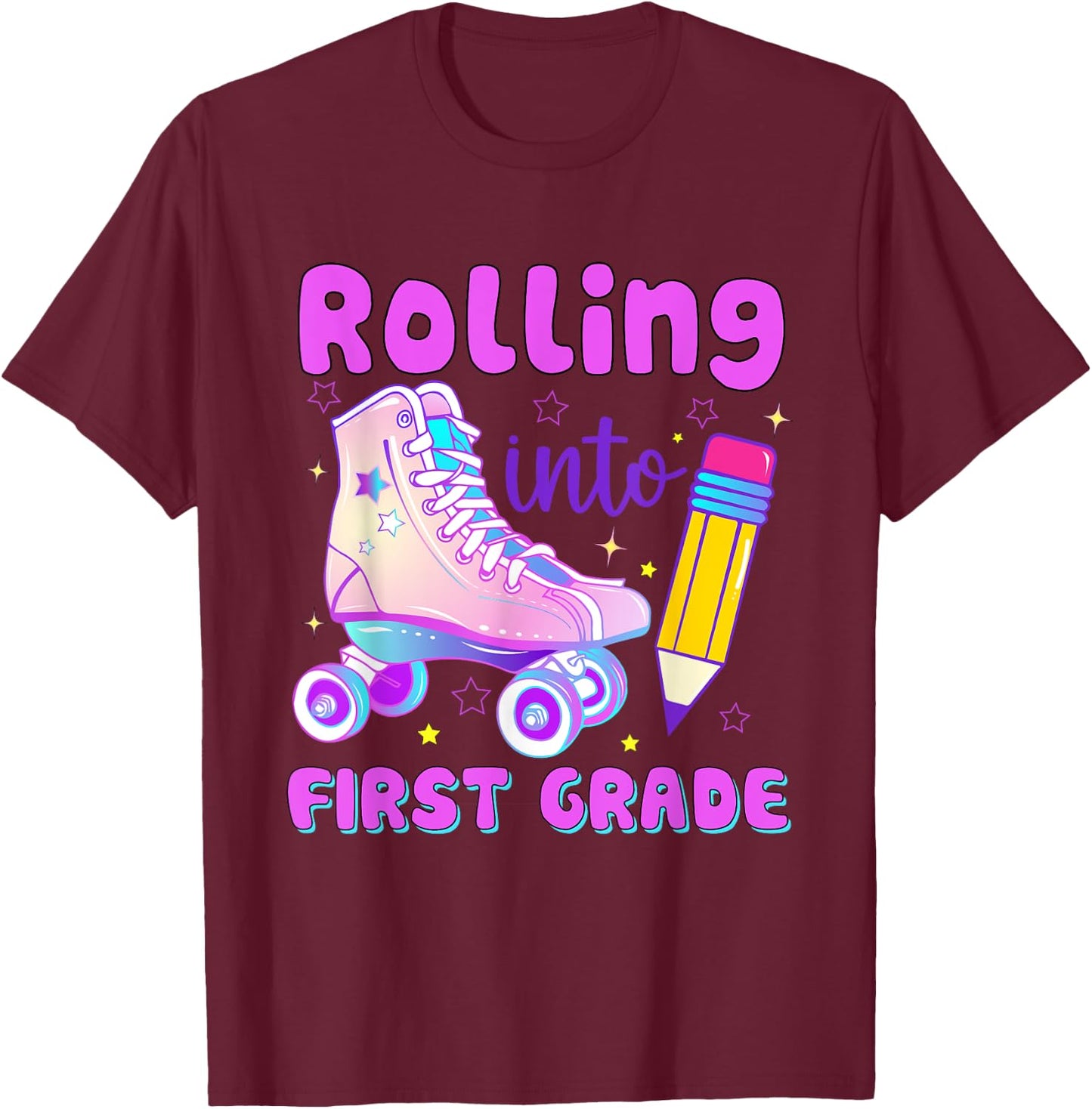 Rolling Into First Grade First Day of First Grade T-Shirt - T-Shirt | Maroon