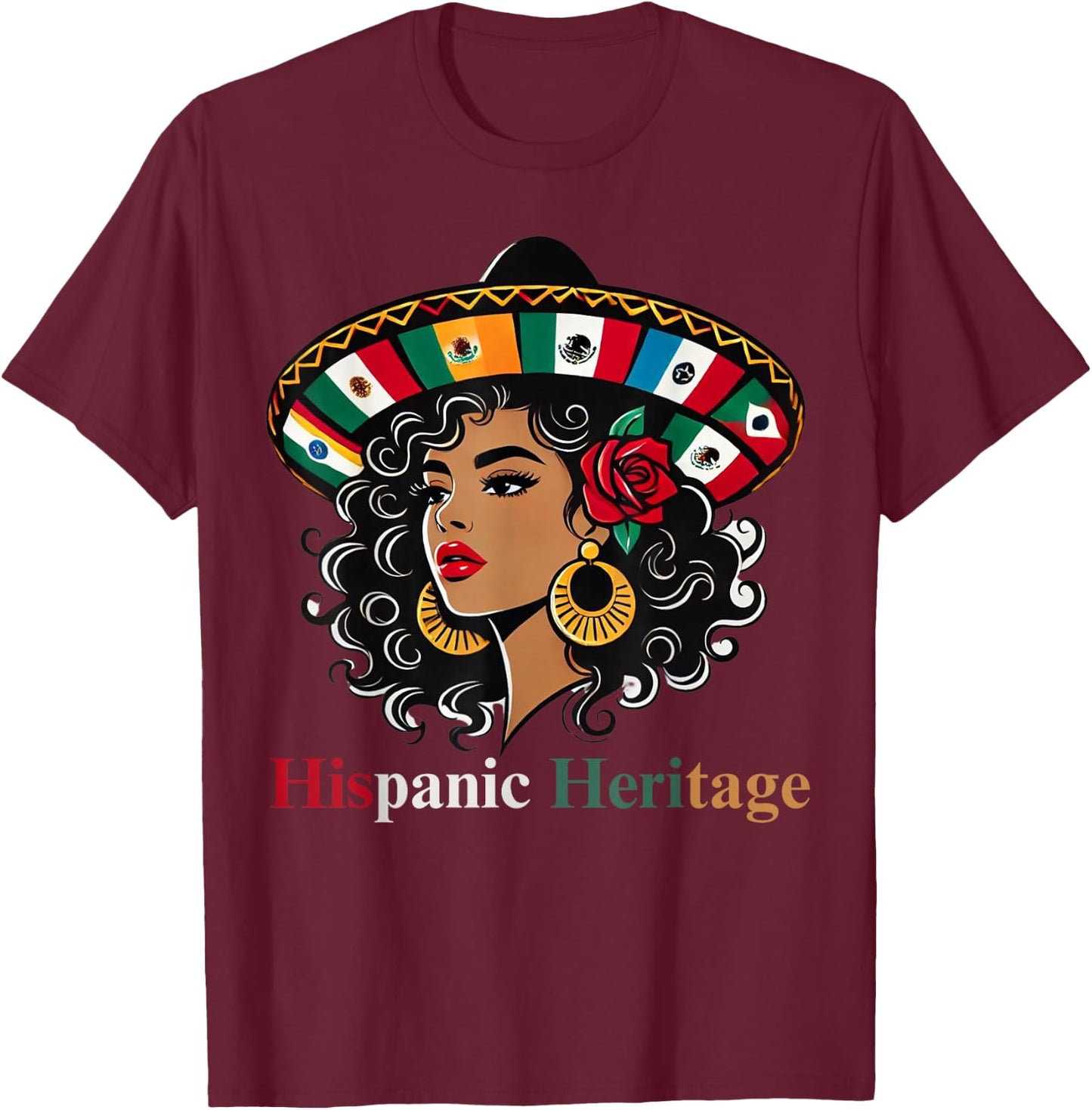 Hispanic Heritage Month Women's Latino All Countries Flags Hat T-Shirt - T-Shirt | Maroon
