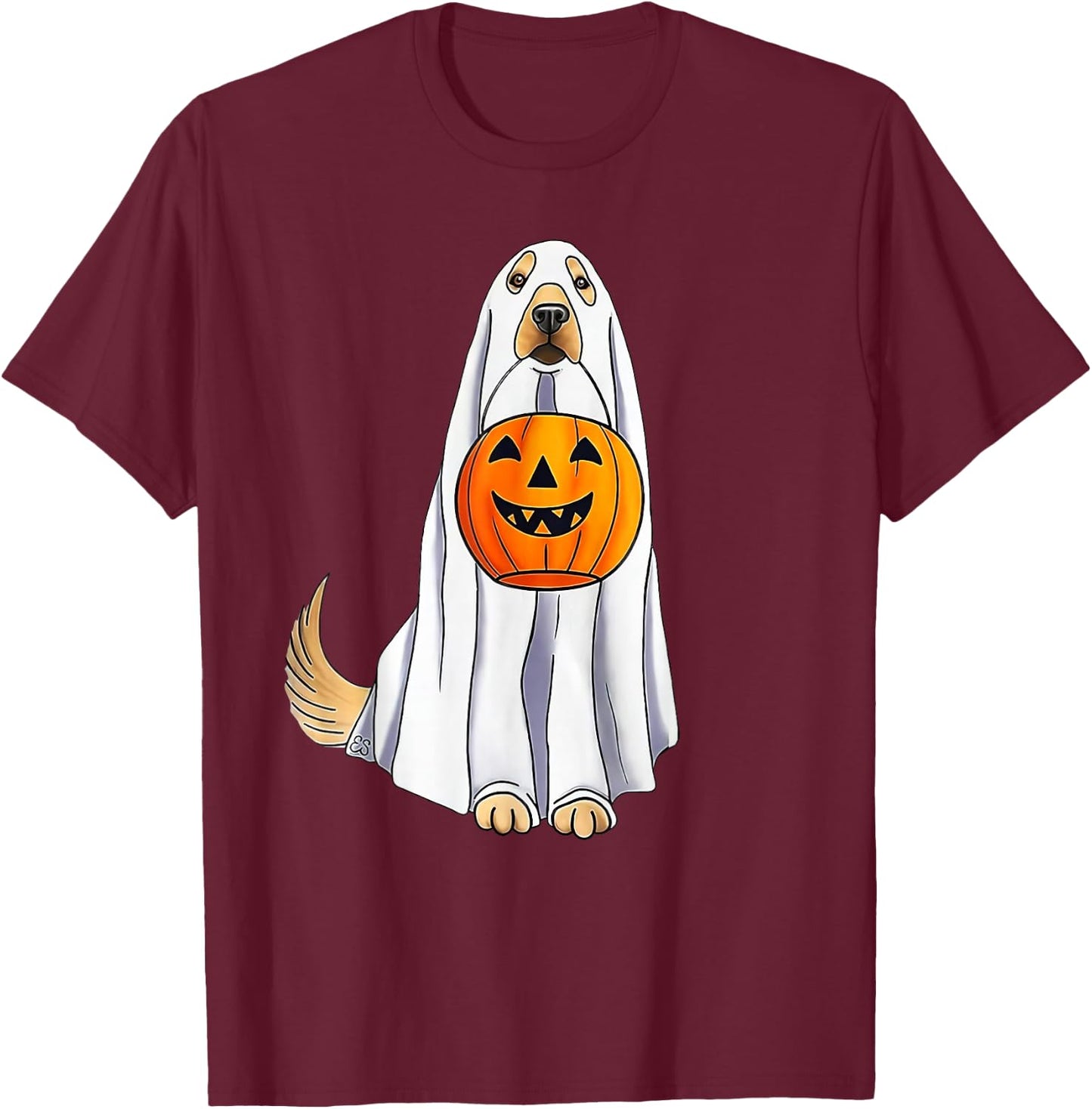 Funny Halloween Golden Retriever Dog Ghost and Pumpkin Women T-Shirt - T-Shirt | Maroon