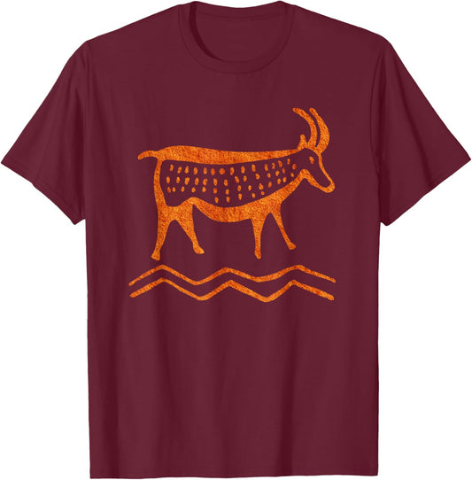 Paleo Goat Primitive Tribal Art Petroglyph T-Shirt - T-Shirt | Maroon