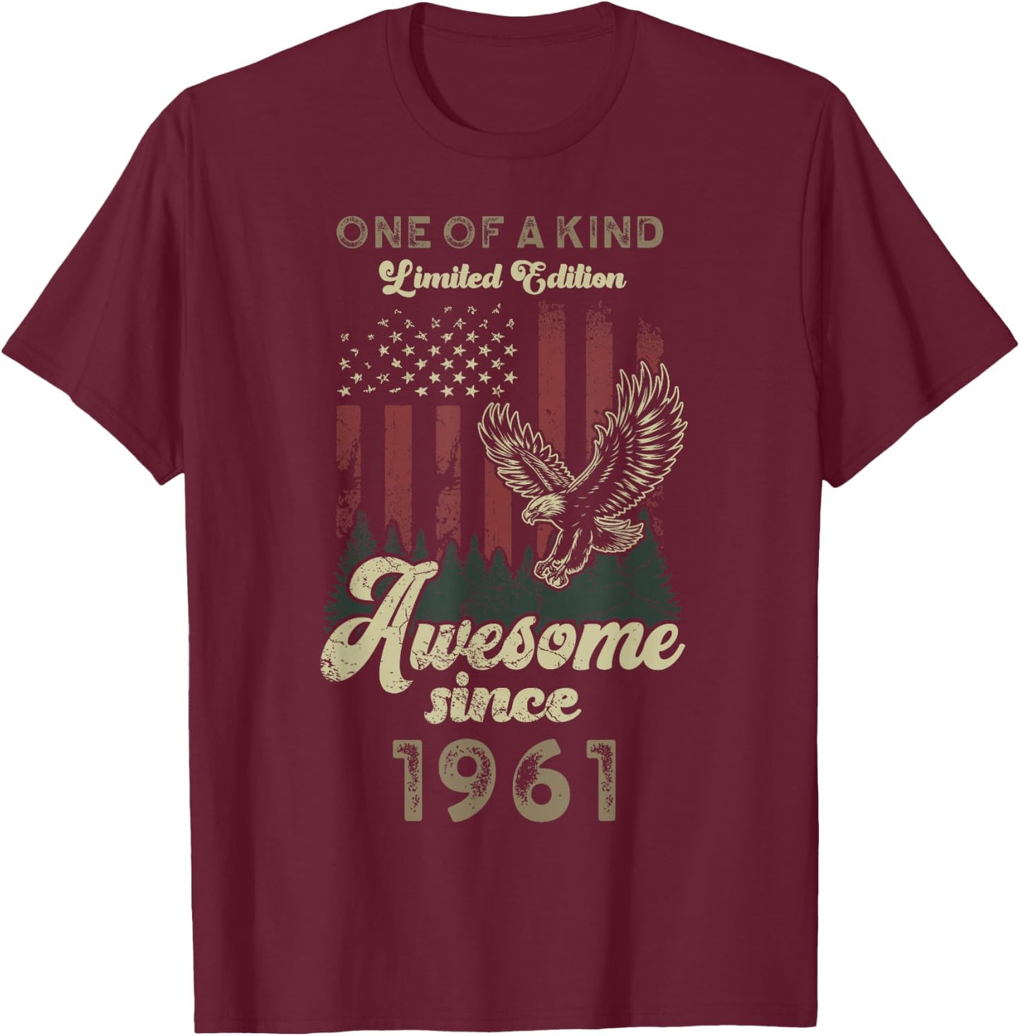 1961 American Flag Eagle 64th Birthday Patriotic T-Shirt - T-Shirt | Maroon