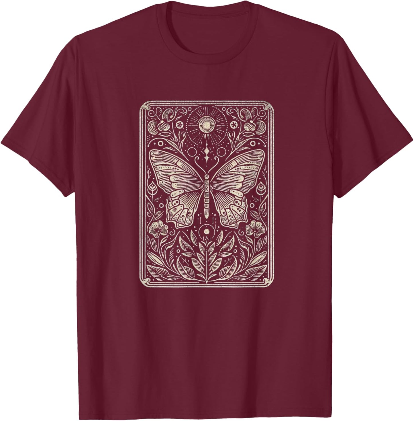 Butterfly Art Design and Men T-Shirt - T-Shirt | Maroon