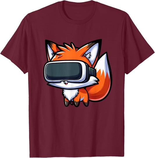 Cute Fox VR Virtual Reality Gamer T-Shirt - T-Shirt | Maroon