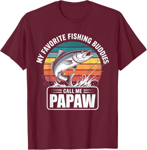 Funny My Favorite Fishing Buddies Call Me Papaw Vintage T-Shirt - T-Shirt | Maroon