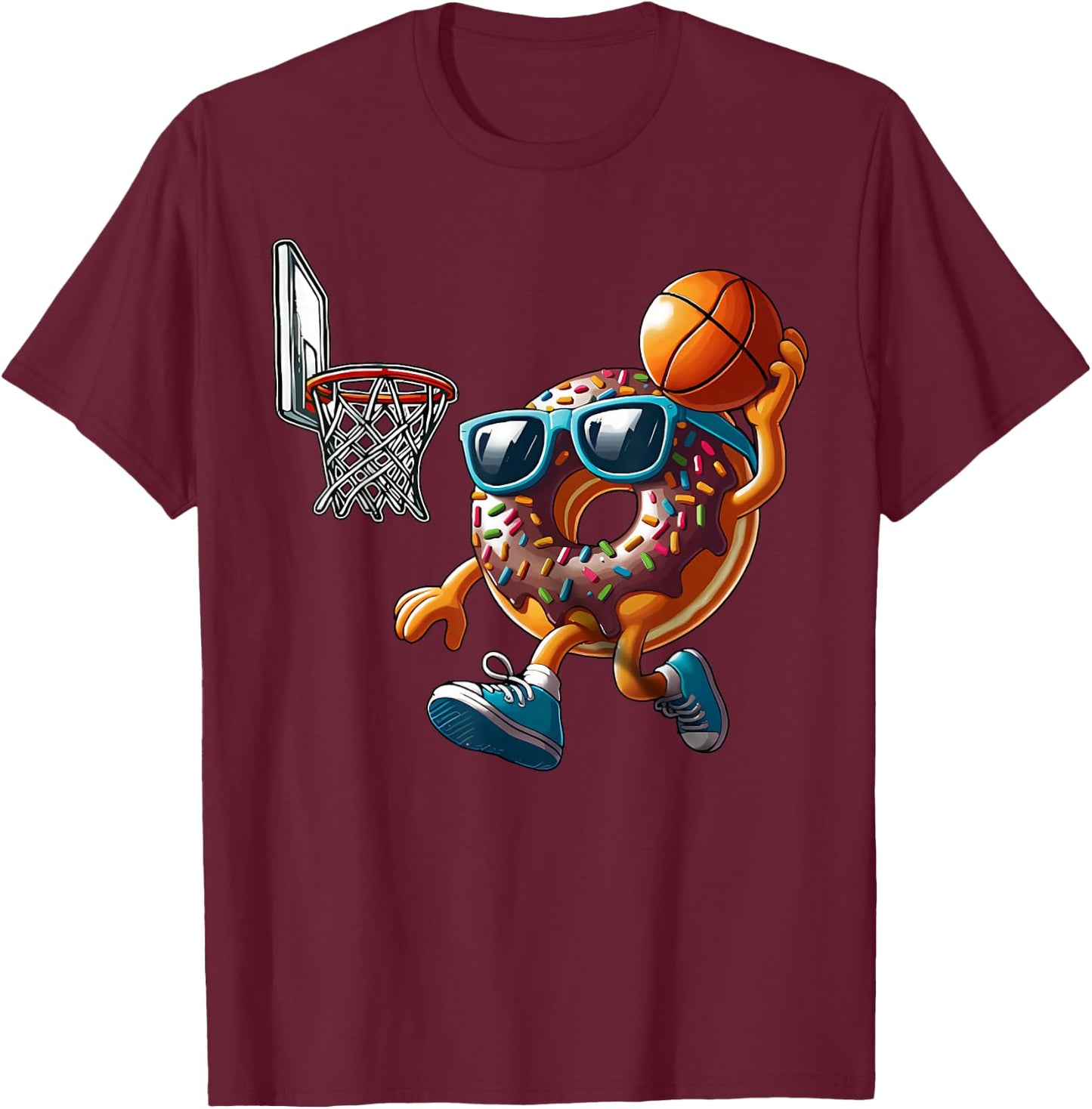 Dunking Donut Hole Food Champ Basketball Game Sport Player T-Shirt - T-Shirt | Maroon