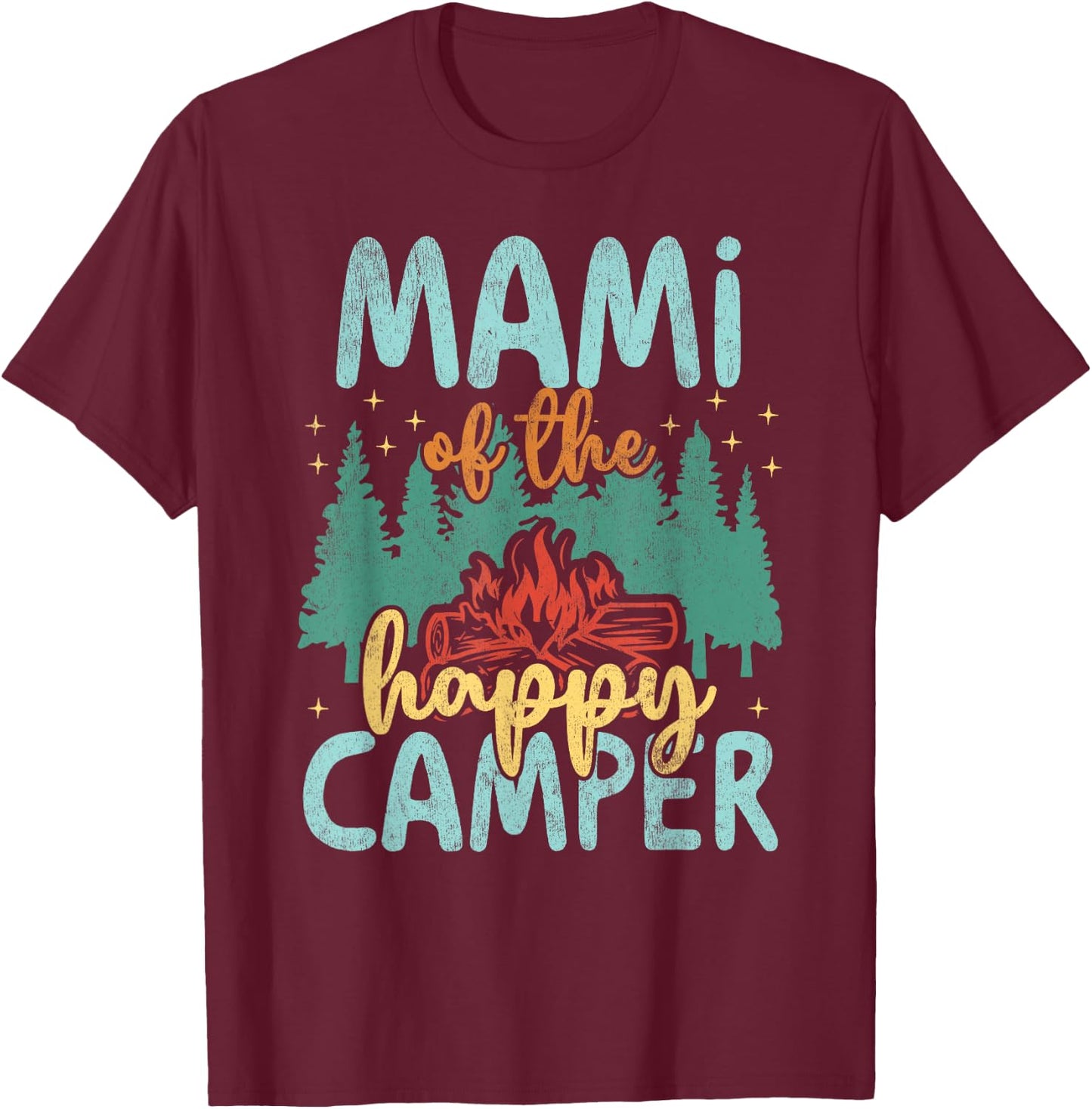 Mami of Happy Camper 1st Birthday Party Retro Mami T-Shirt - T-Shirt | Maroon