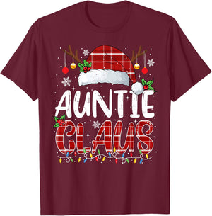 Auntie Claus Christmas Lights Pajama Family Matching T-Shirt - T-Shirt | Maroon