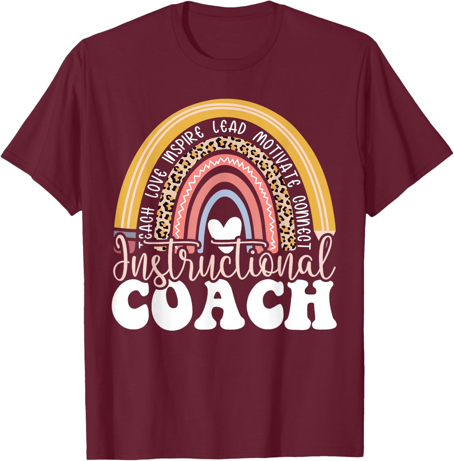 Instructional Coach Rainbow Leopard Academic Specialist T-Shirt - T-Shirt | Maroon