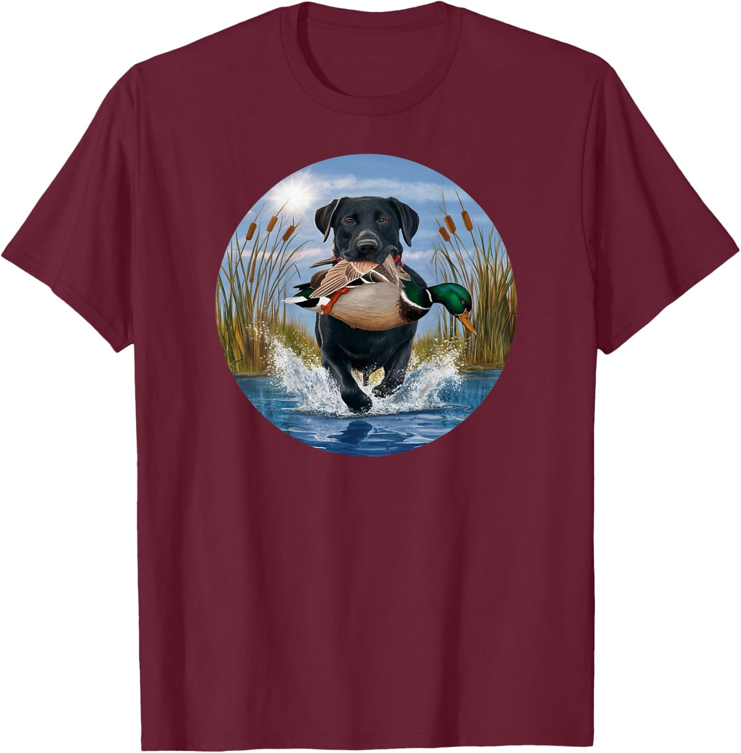 Black Lab Labrador Hunting Ducks Waterfowl Yellow lab T-Shirt - T-Shirt | Maroon