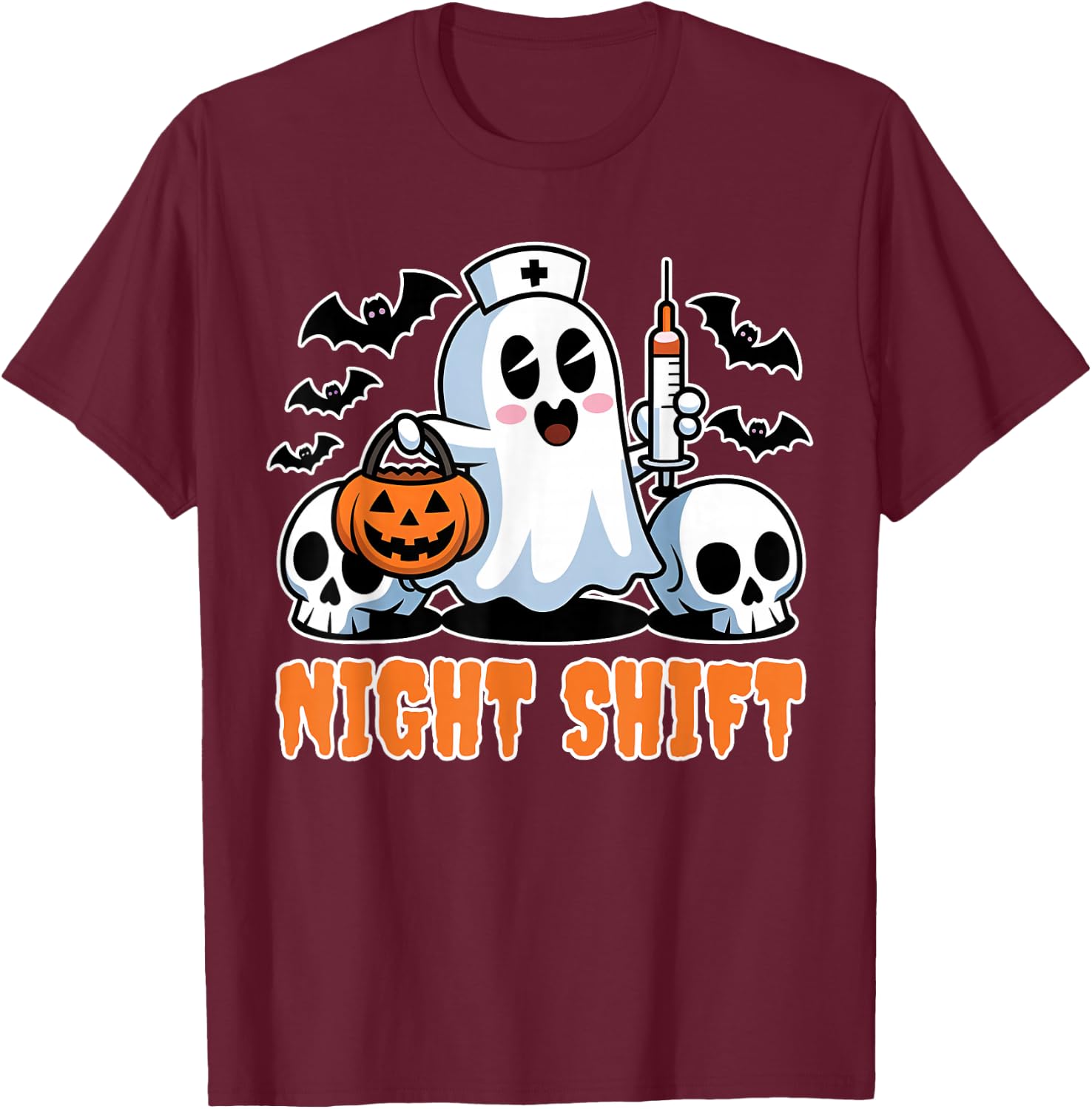 Halloween T Shirts for Nurses Night Shift Nurses Scrub Top T-Shirt - T-Shirt | Maroon