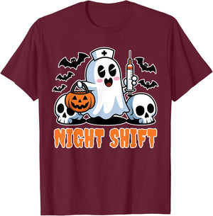 Halloween T Shirts for Nurses Night Shift Nurses Scrub Top T-Shirt - T-Shirt | Maroon
