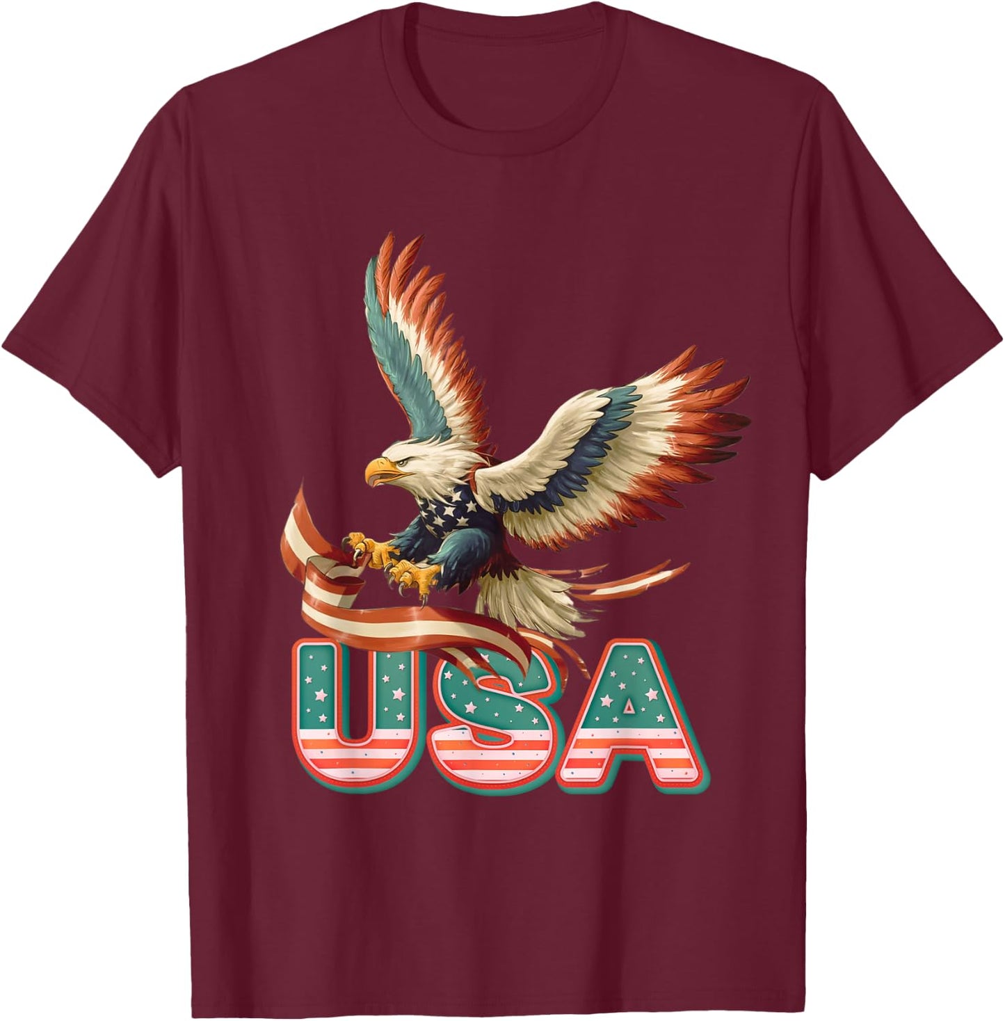Vintage Eagle 4th of July USA Flag Patriotic American T-Shirt - T-Shirt | Maroon