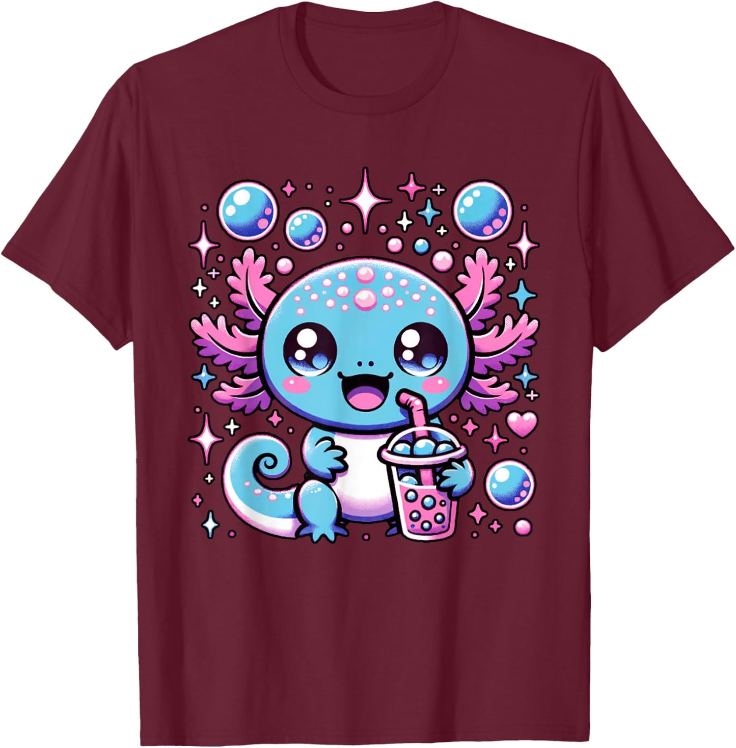 Cute Axolotl Bubble Boba Tea Anime Girls Boys Kids Women T-Shirt - T-Shirt | Maroon