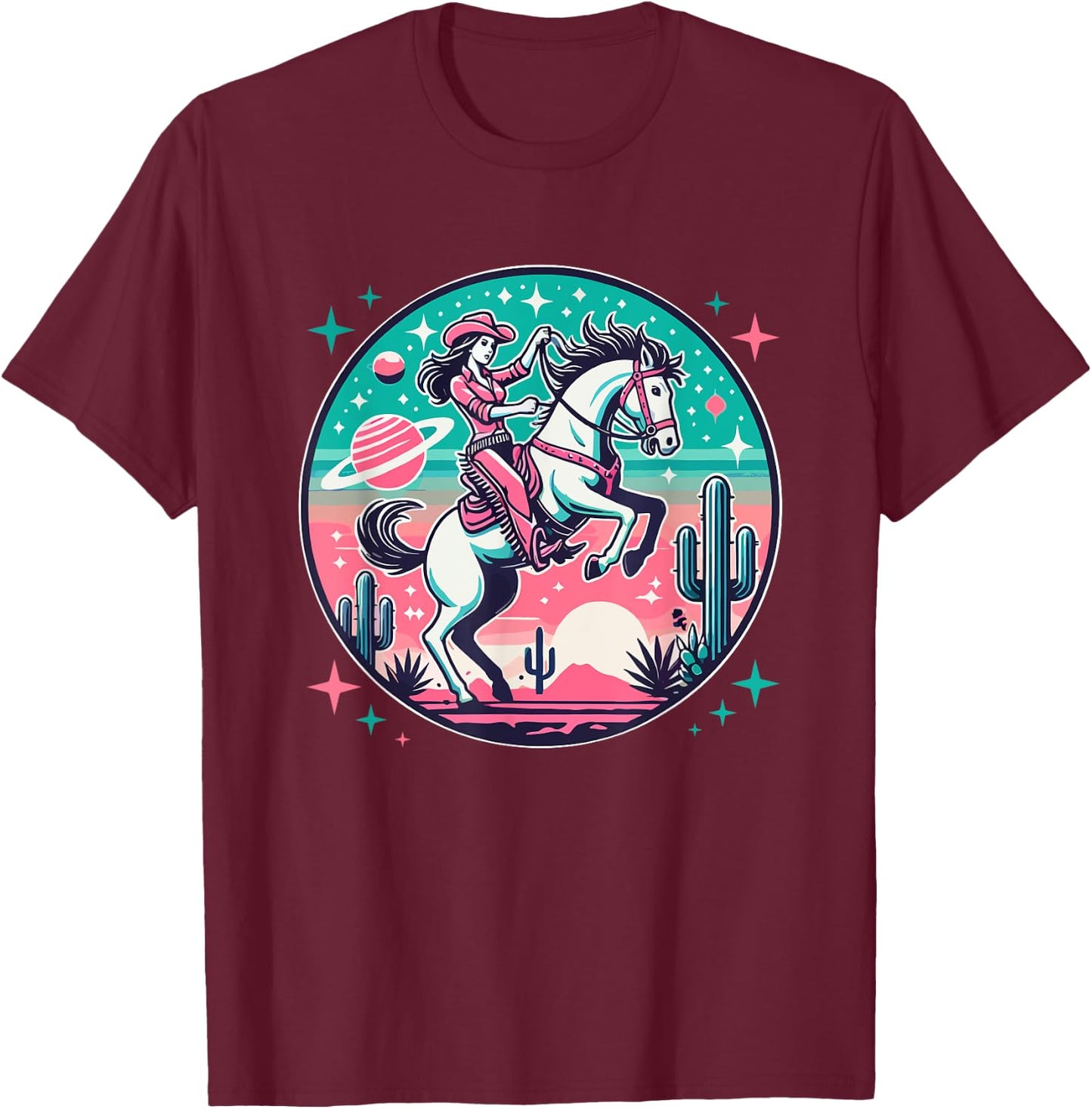 Space Cowgirl Outfit Cosmic Costume Galactic Western Riding T-Shirt - T-Shirt | Maroon