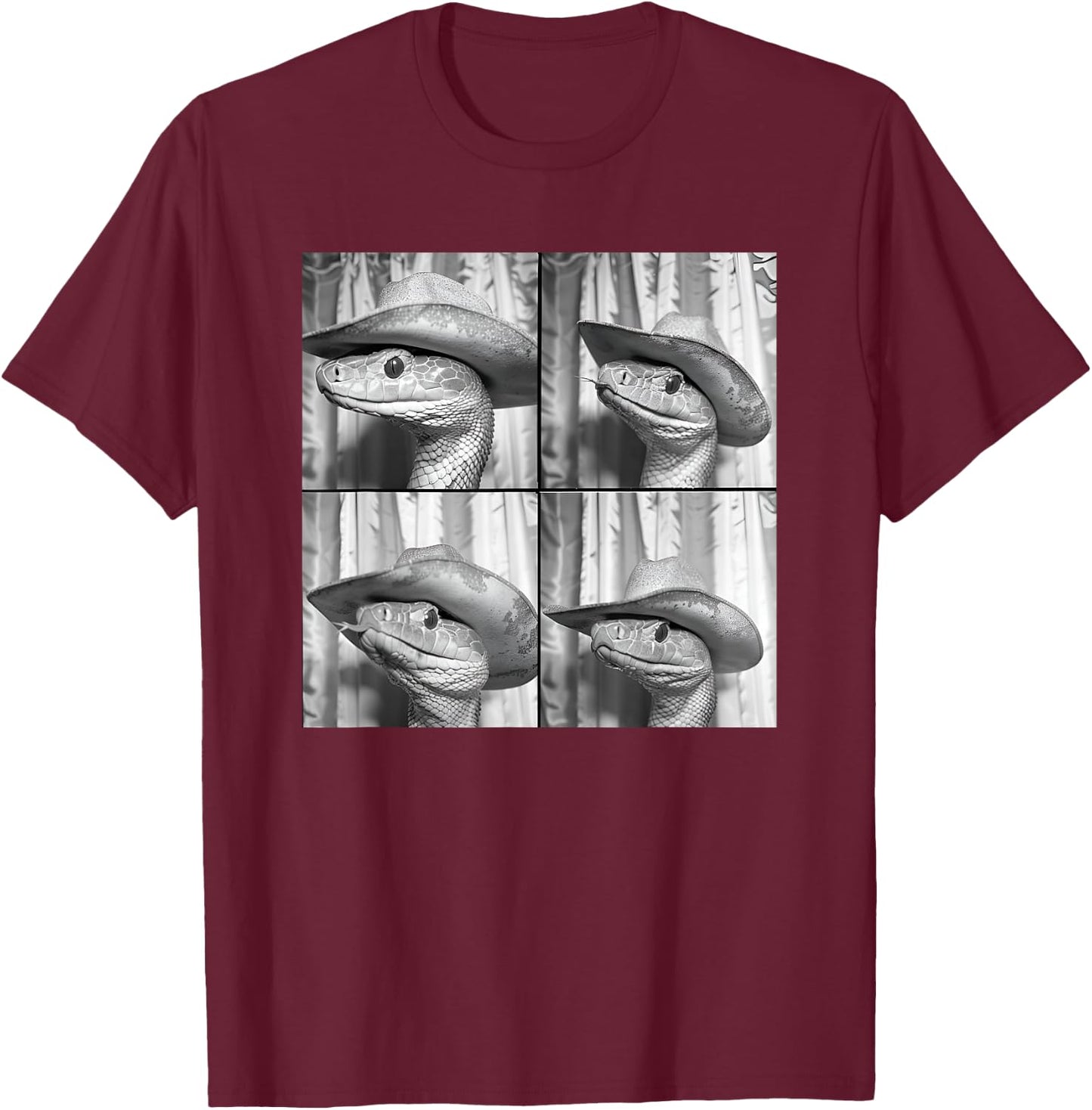Snake Wearing Cowboy Hat Funny Animal Photobooth Rattlesnake T-Shirt - T-Shirt | Maroon