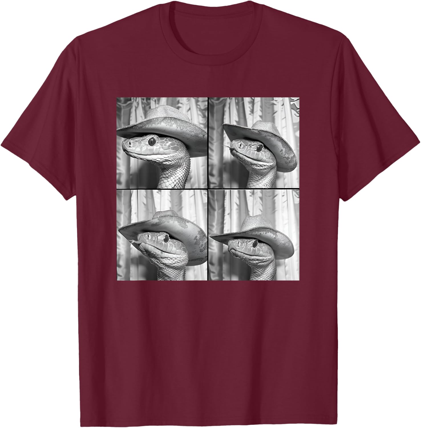 Snake Wearing Cowboy Hat Funny Animal Photobooth Rattlesnake T-Shirt - T-Shirt | Maroon