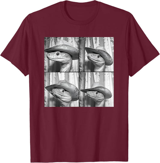 Snake Wearing Cowboy Hat Funny Animal Photobooth Rattlesnake T-Shirt - T-Shirt | Maroon