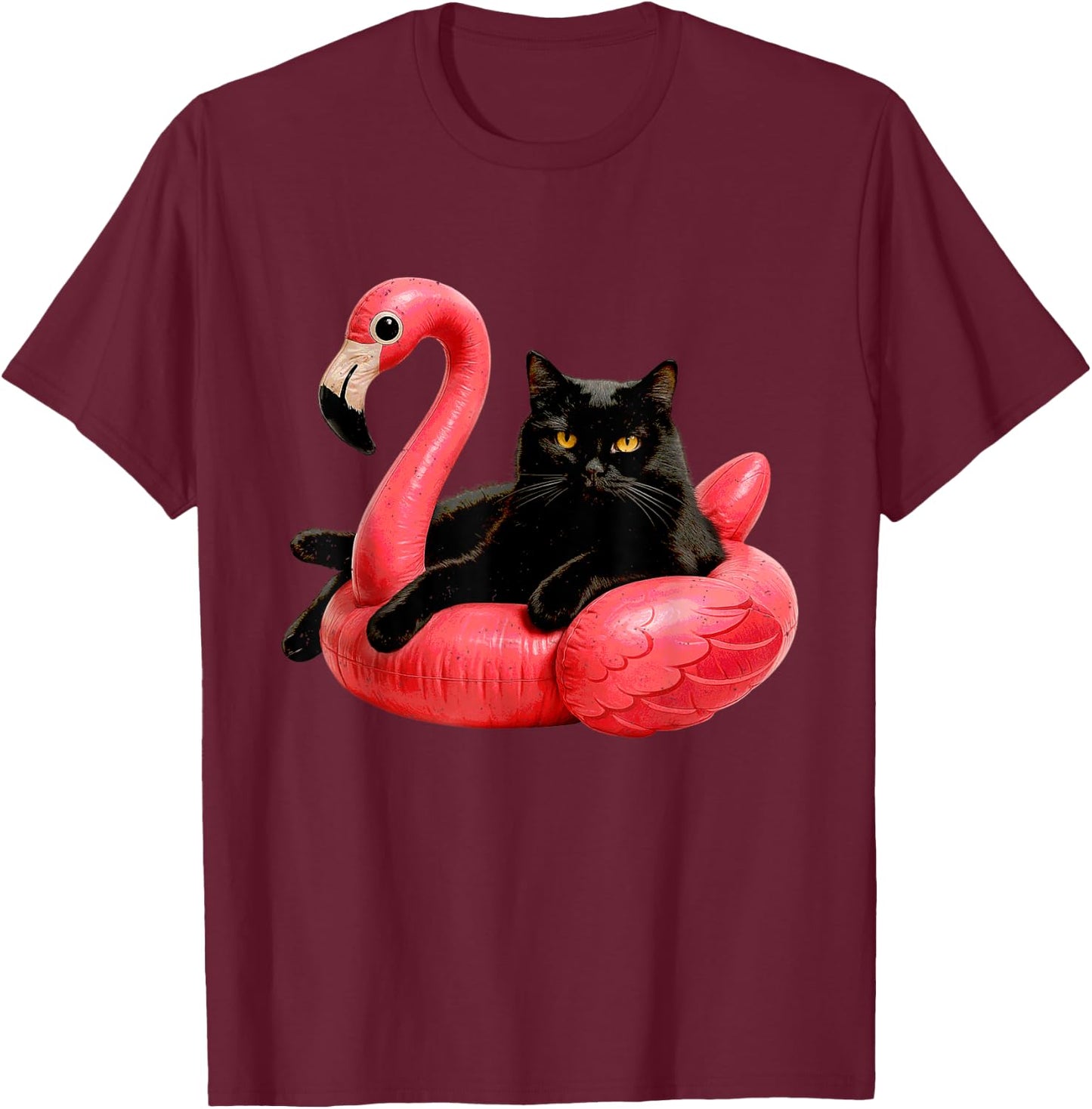 Black Cat Flamingo Kitten Lover Feline Pet Owner Kitty T-Shirt - T-Shirt | Maroon