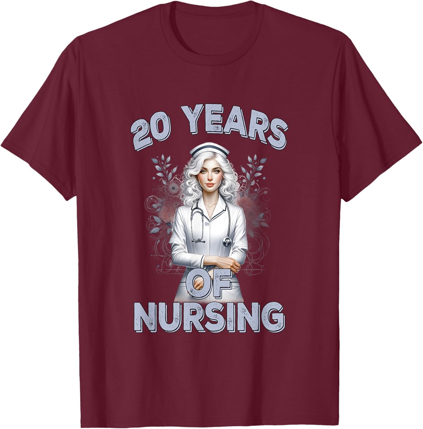 20 Years of Nursing Anniversary Celebration Nurse Scrubs T-Shirt - T-Shirt | Maroon